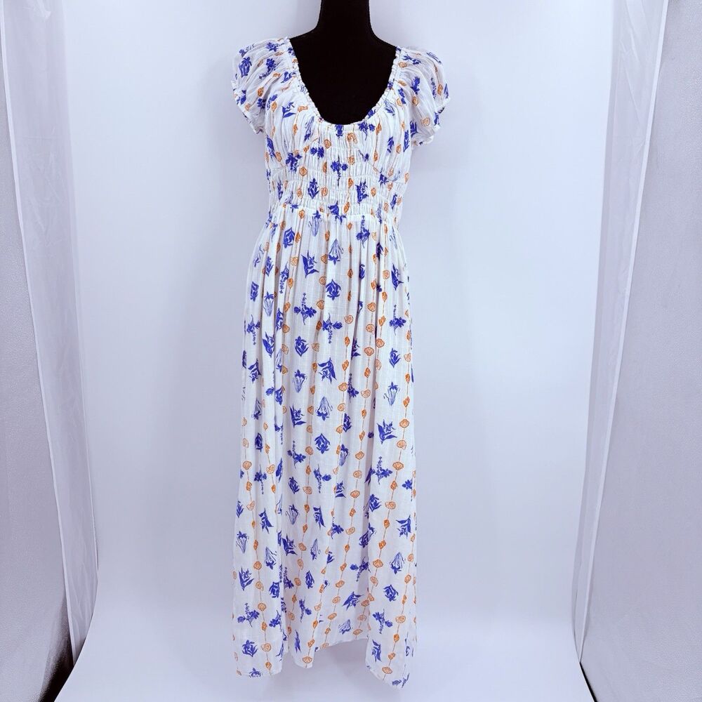 Bila Pala Mesa Midi Dress Medium Smocked Cottage Peasant Farmcore Boho Beachy